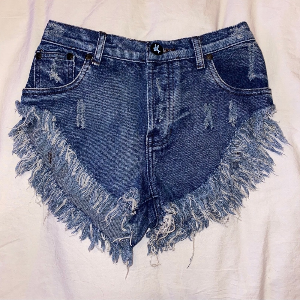 One Teaspoon Frayed Denim Shorts